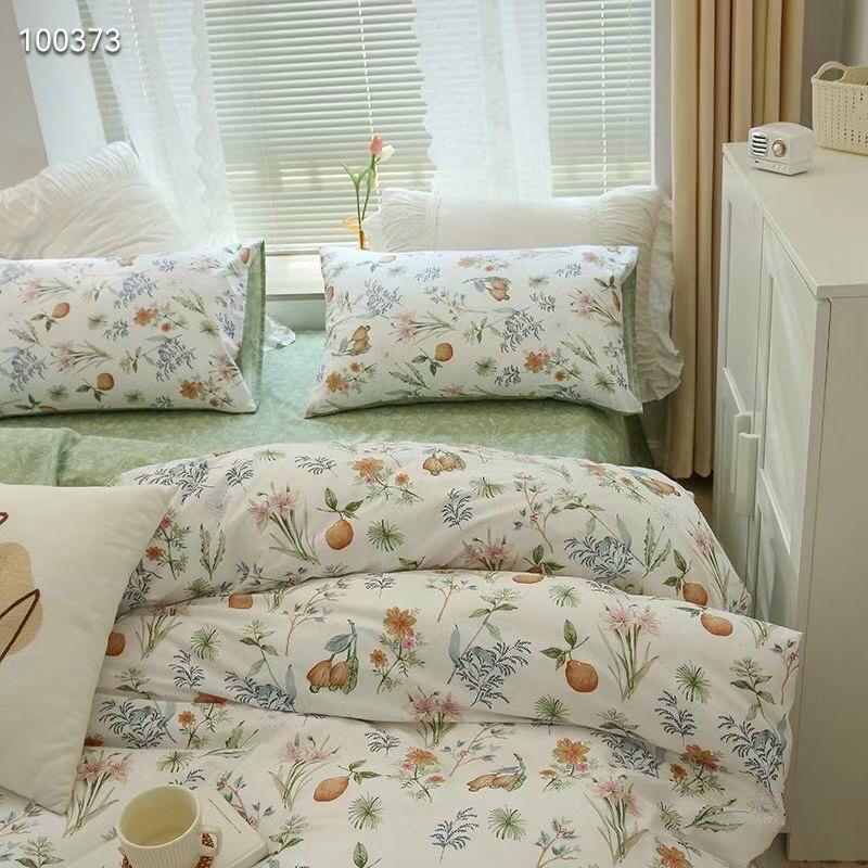 Bộ Chăn Ga gối Cotton Living 100%cotton Hàng Nhập Khẩu Cao Cấp 4 Món Mẫu Xanh Lá