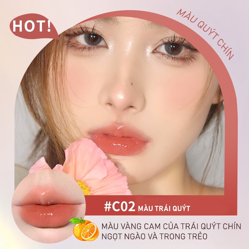 JUDYDOLL Son tint Iced Tea Watery Lip Gloss Môi bóng căng mọng Không dính Nhẹ môi 2,4g