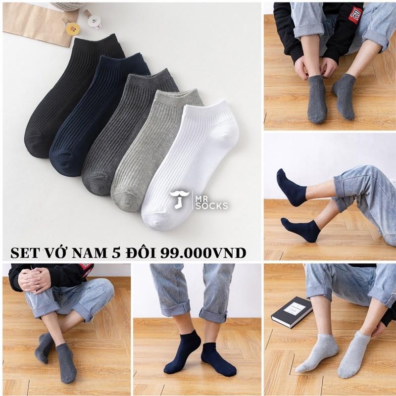 SET 5 Đôi Vớ Tất Cotton Cổ Ngắn Cho Nam chất gân xịn xò