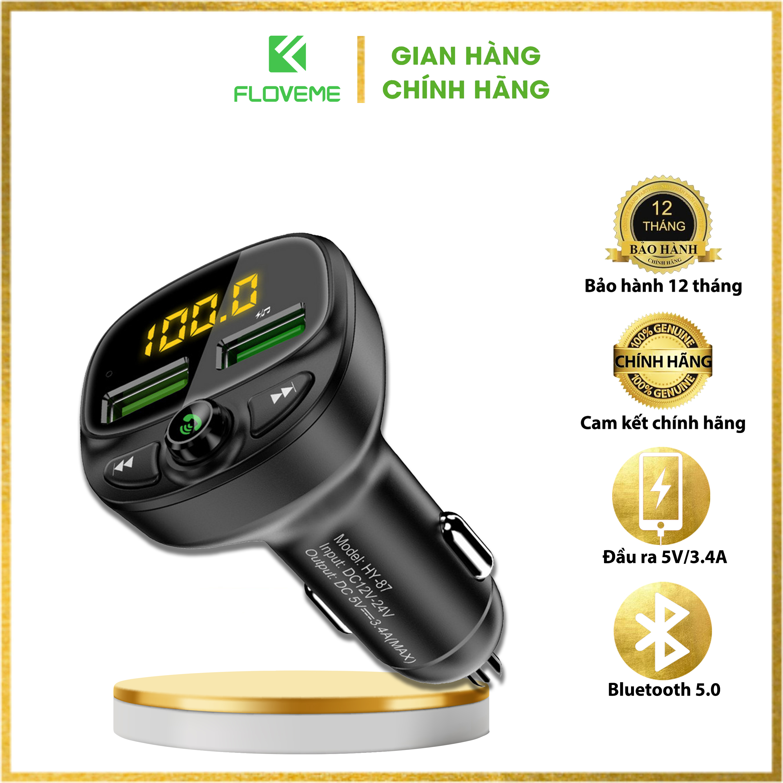 Floveme bộ sạc ô tô đa chức năng cho điện thoại bộ phát sóng fm không dây bluetooth máy nghe nhạc mp3 bộ sạc usb kép thẻ nhớ tf tay bộ phụ kiện ô tô miễn phí - Hàng chính hãng