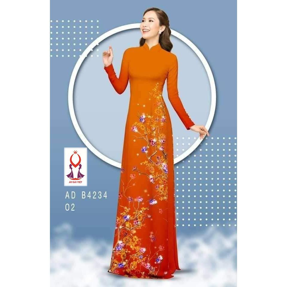 VẢI ÁO DÀI NGUYÊN BỘ CHẤT TƠ Ý, TẰM Ý IN CÀNH ĐÀO SÁC XUÂN - 4234