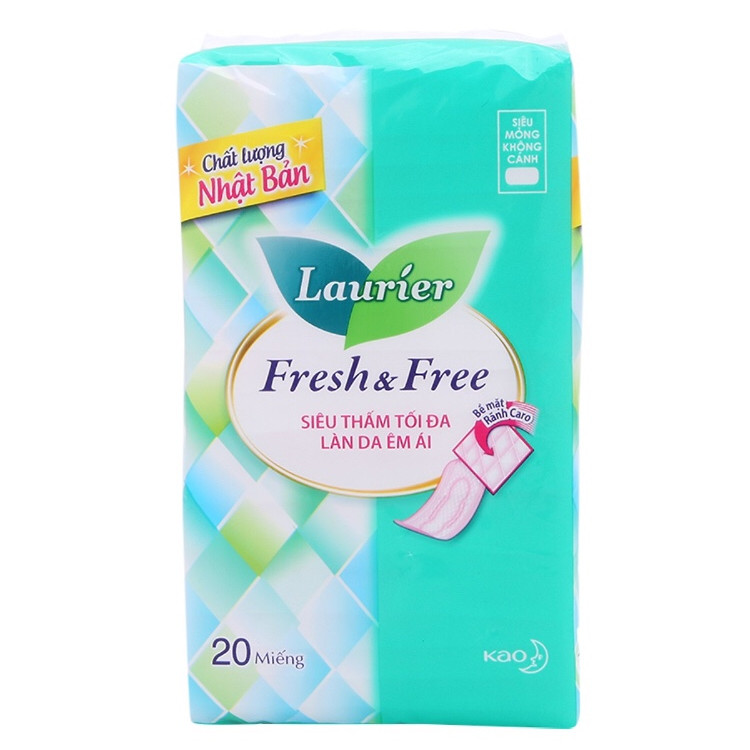 Băng Vệ Sinh Laurier Fresh & Free Siêu Mỏng Không Cánh - 20 Miếng