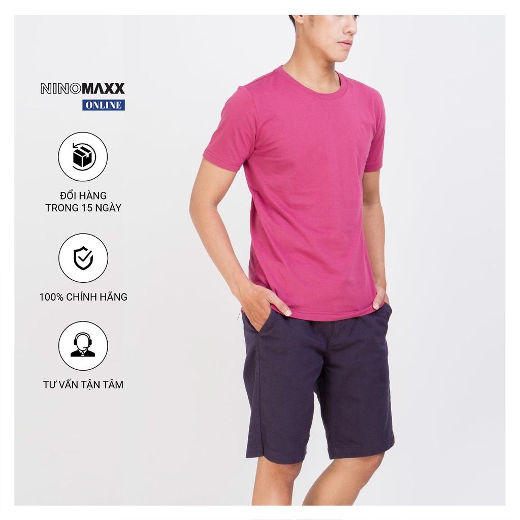Áo Thun Nam cổ tròn trơn Ninomaxx ngắn tay màu đỏ nhạt chất liệu cotton pha polyester mã 1801027