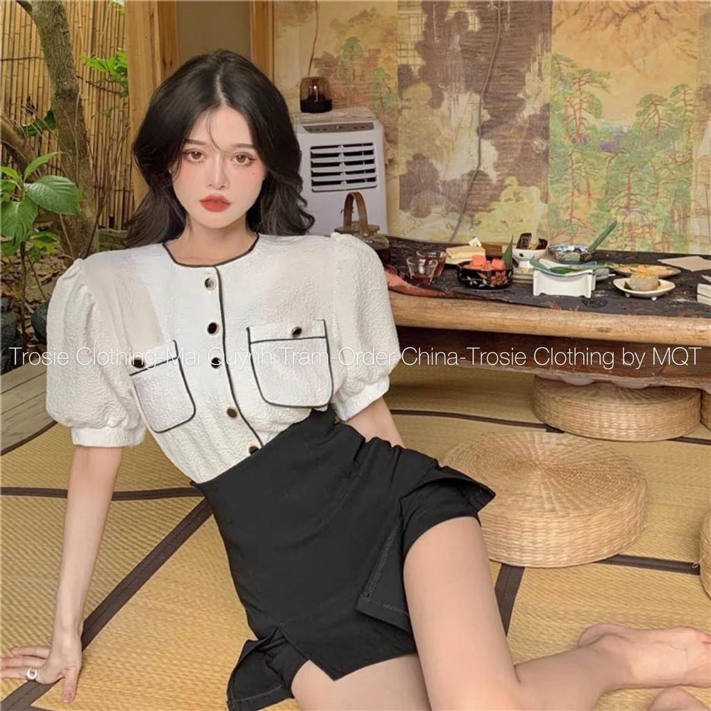 Set Áo Mix Quần Giả Váy Chất Đũi Xốp QC