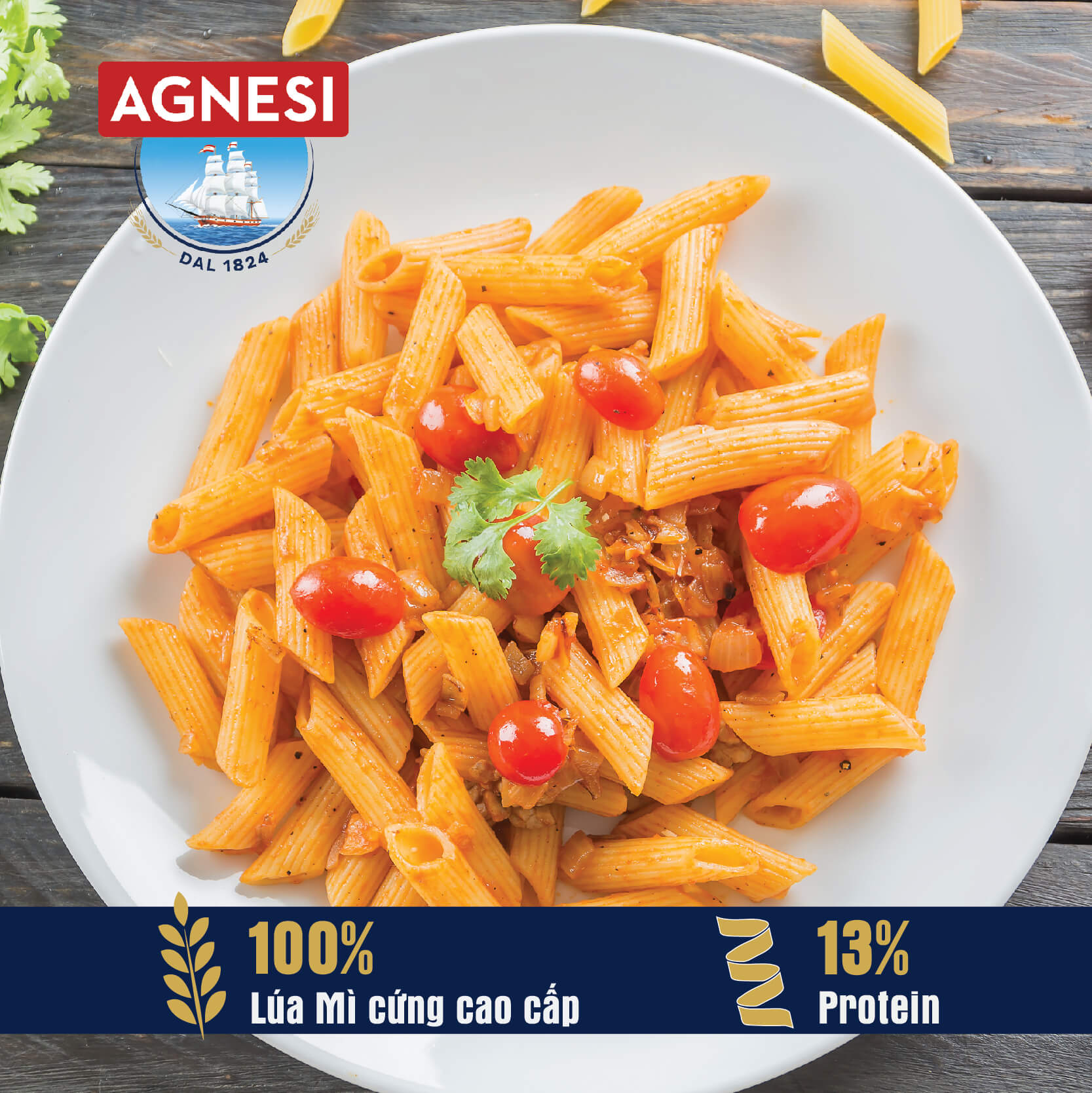 Nui ống Penne Rigate N.19 Agnesi 500g, làm từ lúa mì cứng cao cấp Semolina, luộc 10 phút, nhập khẩu Ý