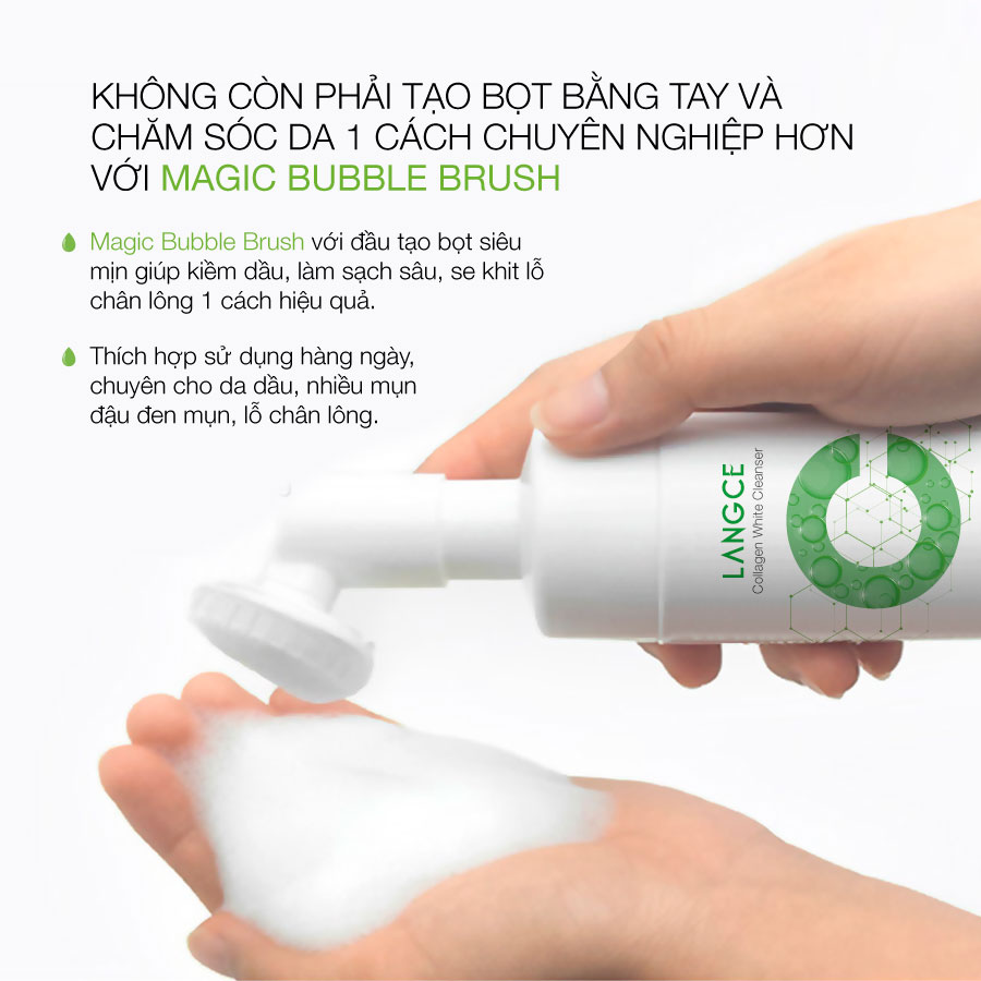 Cọ Massage Rửa Mặt Sáng Da Collagen+ Thải Độc Tố Kiềm Dầu 120ml TẶNG Kem Làm Rụng Lông Trắng Da 20ml LANGCE