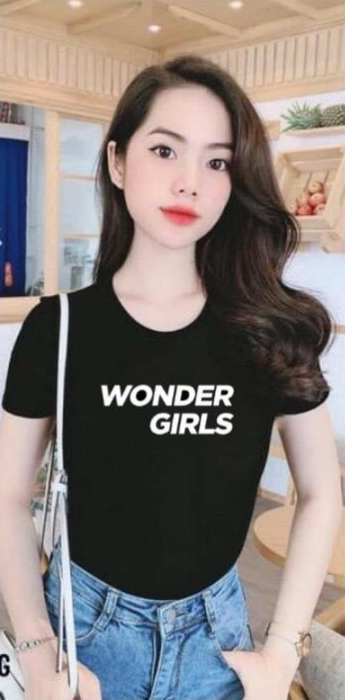 Áo thun nữ MXM cổ tròn form ôm body tôn dáng in chữ Wonder Girls ( ANU017 )