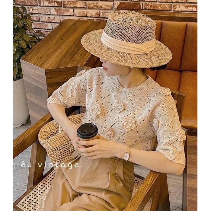 Áo len croptop hoa nổi