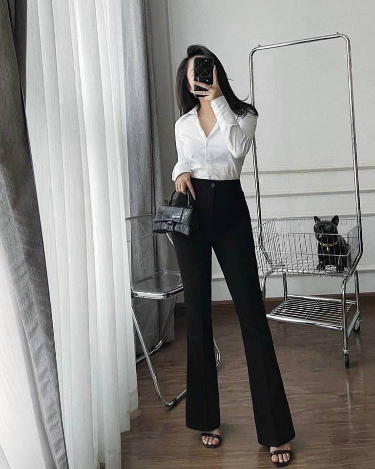 QUẦN TÂY NỮ CẠP CAO MÀU ĐEN ỐNG LOE QDN673