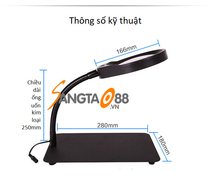 Kính lúp để bàn có đèn 10X-125mm đọc sách, làm nghiên cứu đa năng cao cấp H36 (Tặng bộ 6 con bướm dạ quang phát sáng)