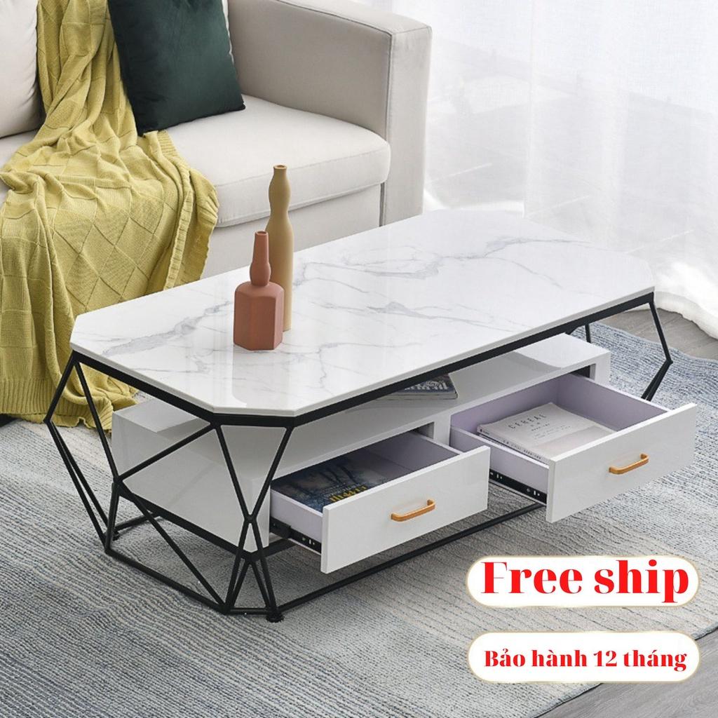 Bàn trà đơn mặt đá cẩm thạch vân mây, bàn sofa chữ nhật phong cách bắc âu - Bảo hành 12 tháng