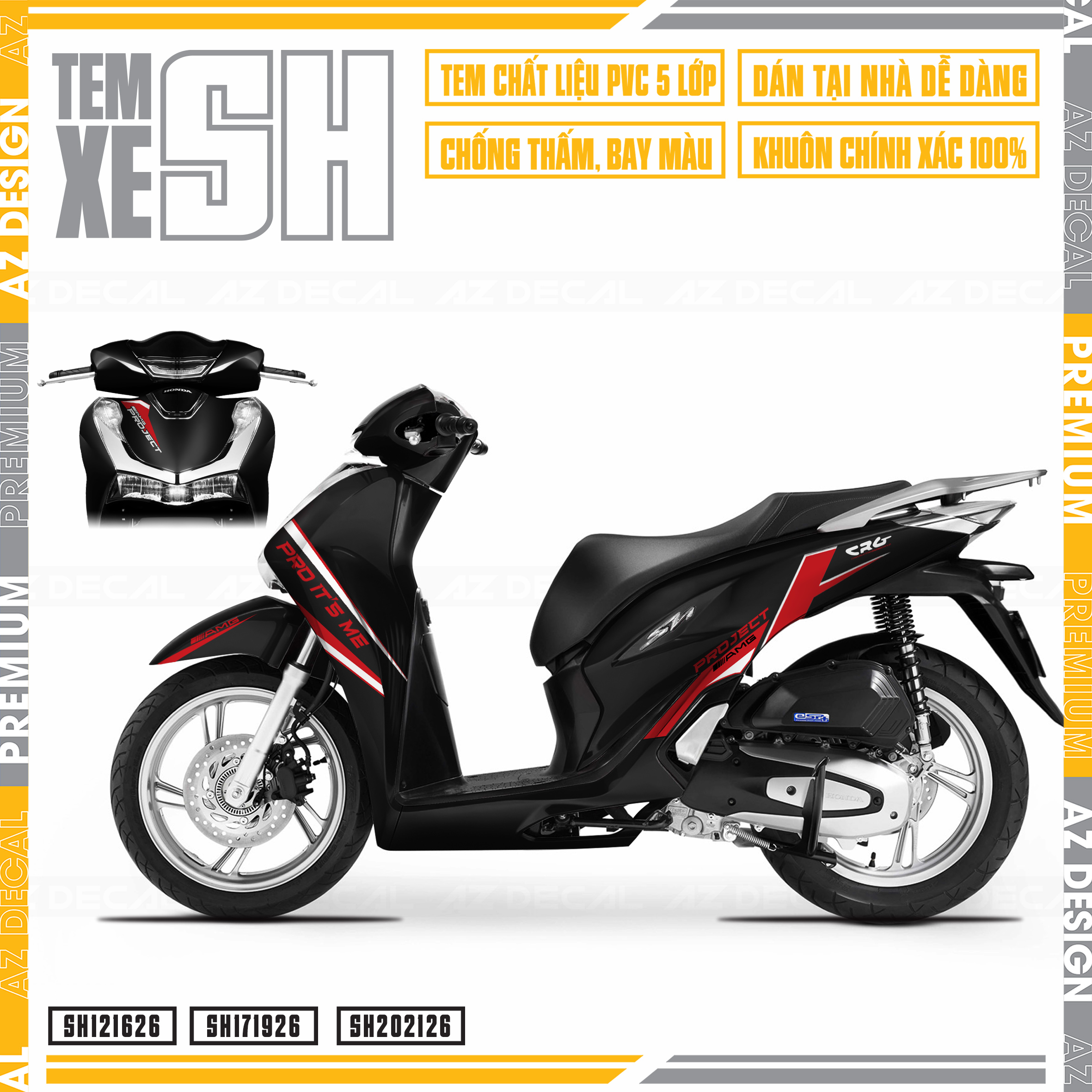 Tem Rời Dán Xe SH Mẫu Project AMG | SH26 | Decal Chế Xe Máy Chất Liệu PVC Cao Cấp