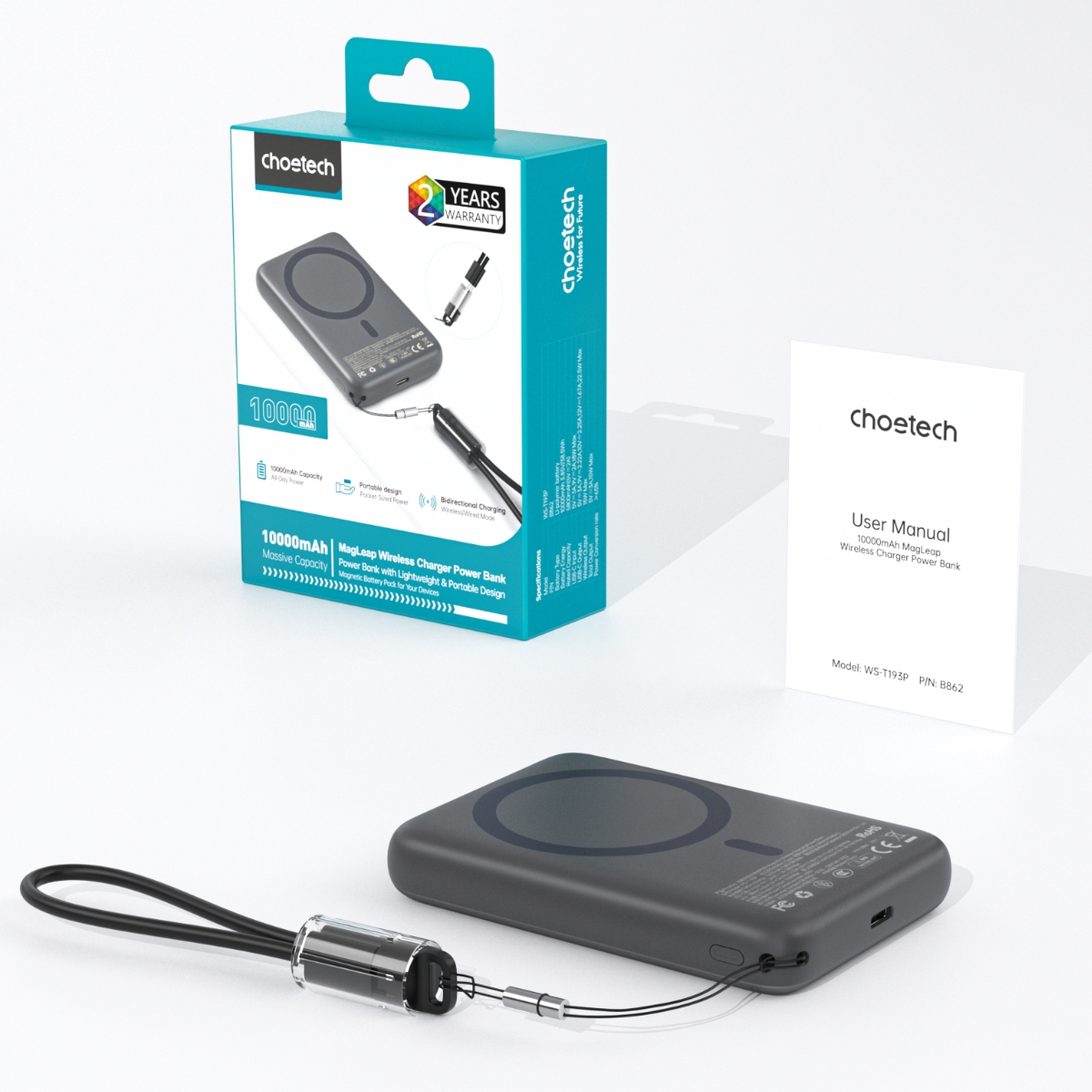 Pin Sạc Dự Phòng Không Dây Từ Tính Choetech B862 Công Suất 22.5W Siêu Mỏng 10000mAh - Hàng chính hãng