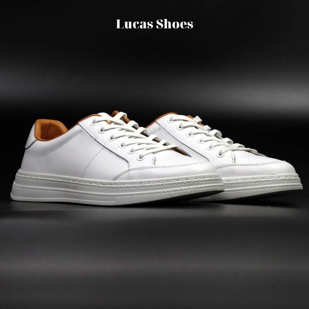 Giày da thể thao da bò LC2101 White, da bò trắng Lucas Shoes (LC2101 trắng)