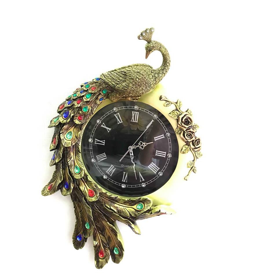 Đồng Hồ Treo Tường Trang Trí Nhà Hoạ Tiết Chim Công-DECOR nghệ thuật phong cách mới hàng nhập khẩu bảo hành 24 tháng