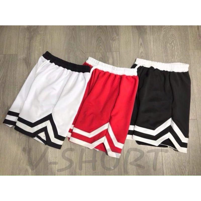 Quần V short 2 line unisex bóng chày nam nữ thun poly không xù lông