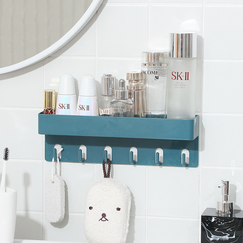 Giá kệ để đồ đa năng dán tường Kèm 6 móc treo đồ không cần khoan tường