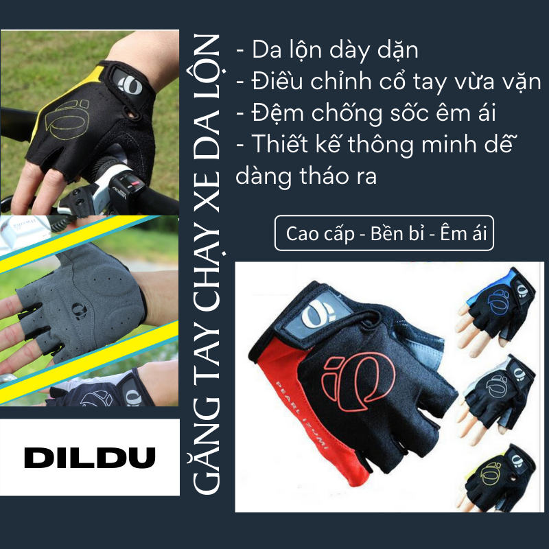 Găng tay cụt ngón da lộn Cao Cấp Hatsu Pearl Izumi | Găng tay đi phượt | Găng tay chạy xe máy, Xe Đạp Nửa Ngón Có Đệm Chống Sốc - Hàng chính hãng