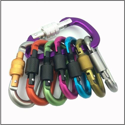 Móc Đa Năng Móc Khóa Nhôm Đi Phượt Carabiner Chữ D Có Khóa Xoay Đen Số 10