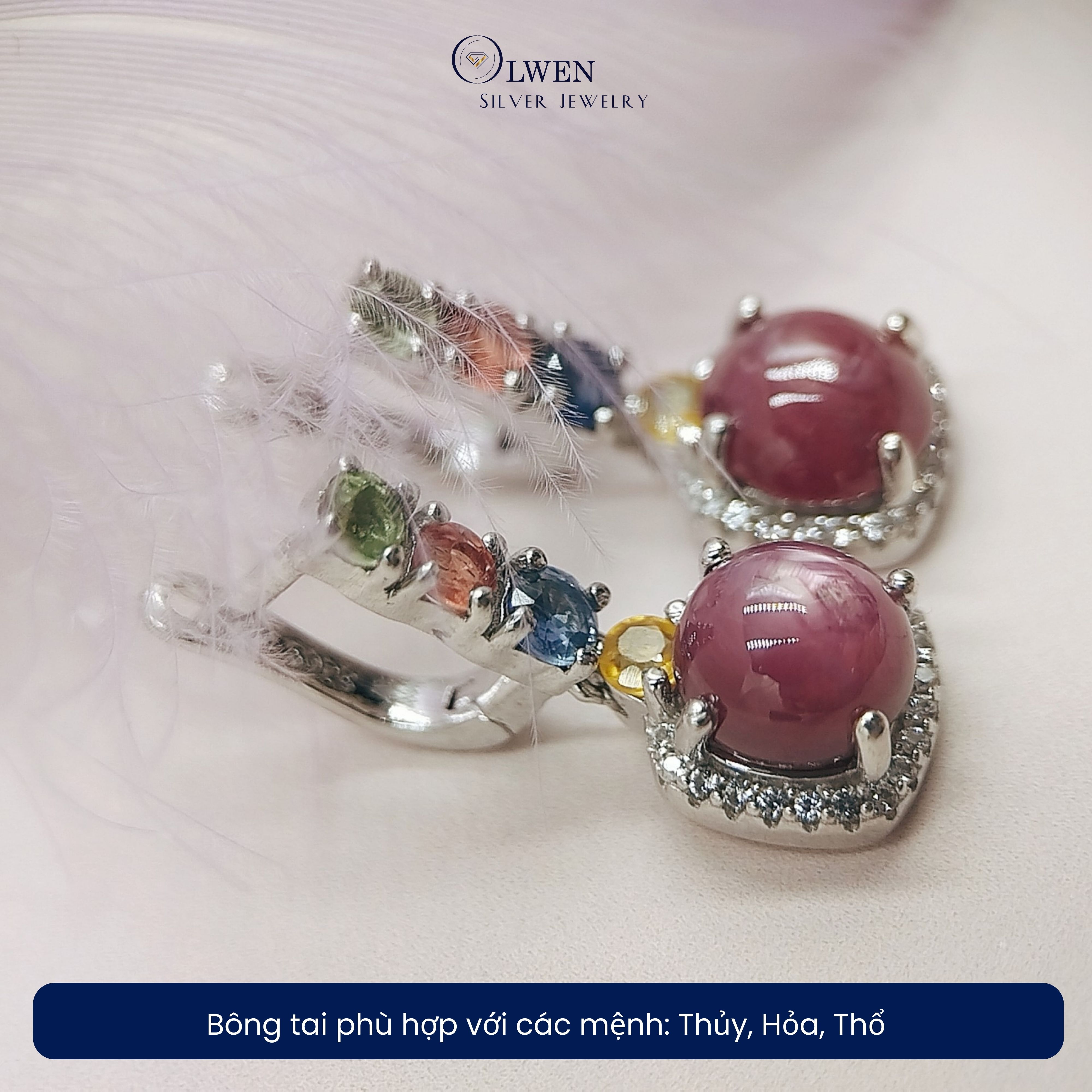 Set Trang Sức Bạc 925 Olwen Đính Đá Phong Thủy Ruby, Sapphire Sao