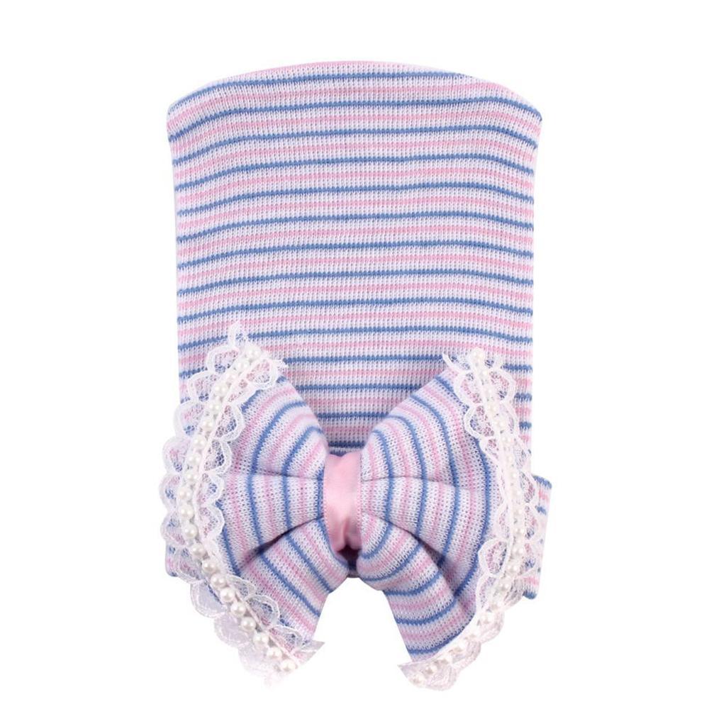 New Unisex Baby Infant Striped Soft Hat Cap For Newborn Beanie Big Bow
