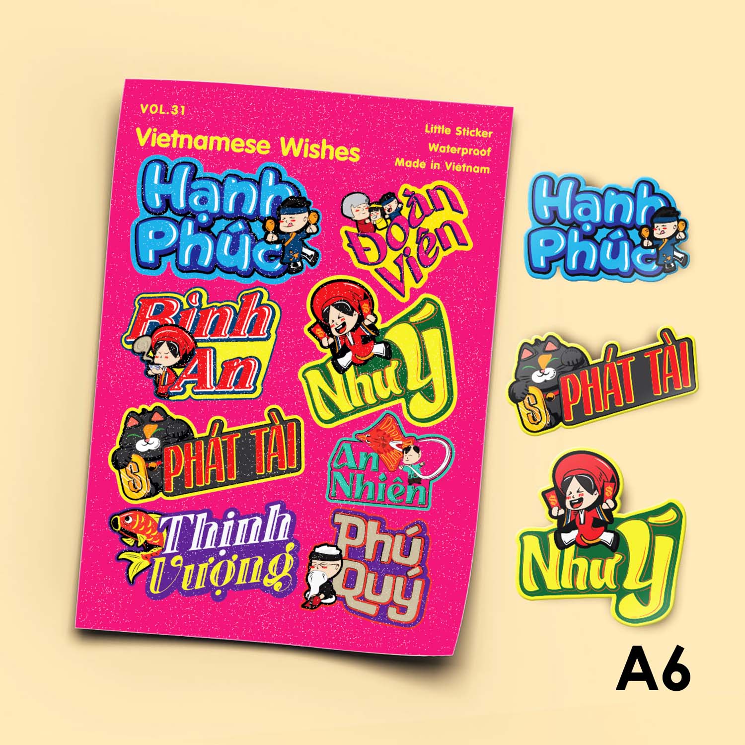 Vol.31 Vietnamese Wishes - Little Sticker Sheet A6 hình dán cán màn lấp lánh cao cấp Sticker Factory