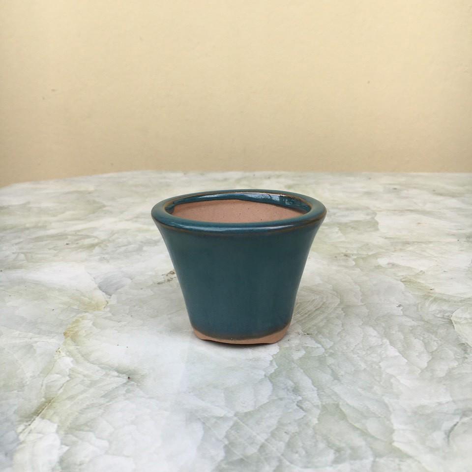 Chậu bonsai Tròn loe mini men xanh ngọc gốm Bát tràng 1 size BM-82