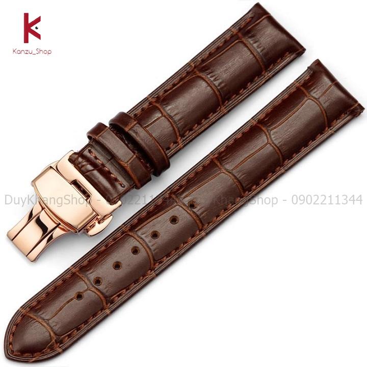 Dây Đồng Hồ Da Khóa Bướm Vàng Hồng Hai Nút Bấm - Dây Da Đồng Hồ 14mm 15mm 16mm 17mm 18mm 19mm 20mm 21mm 22mm 23mm 24mm