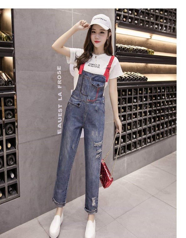 Set Quần Yếm Jean Kèm Áo Thun Cotton