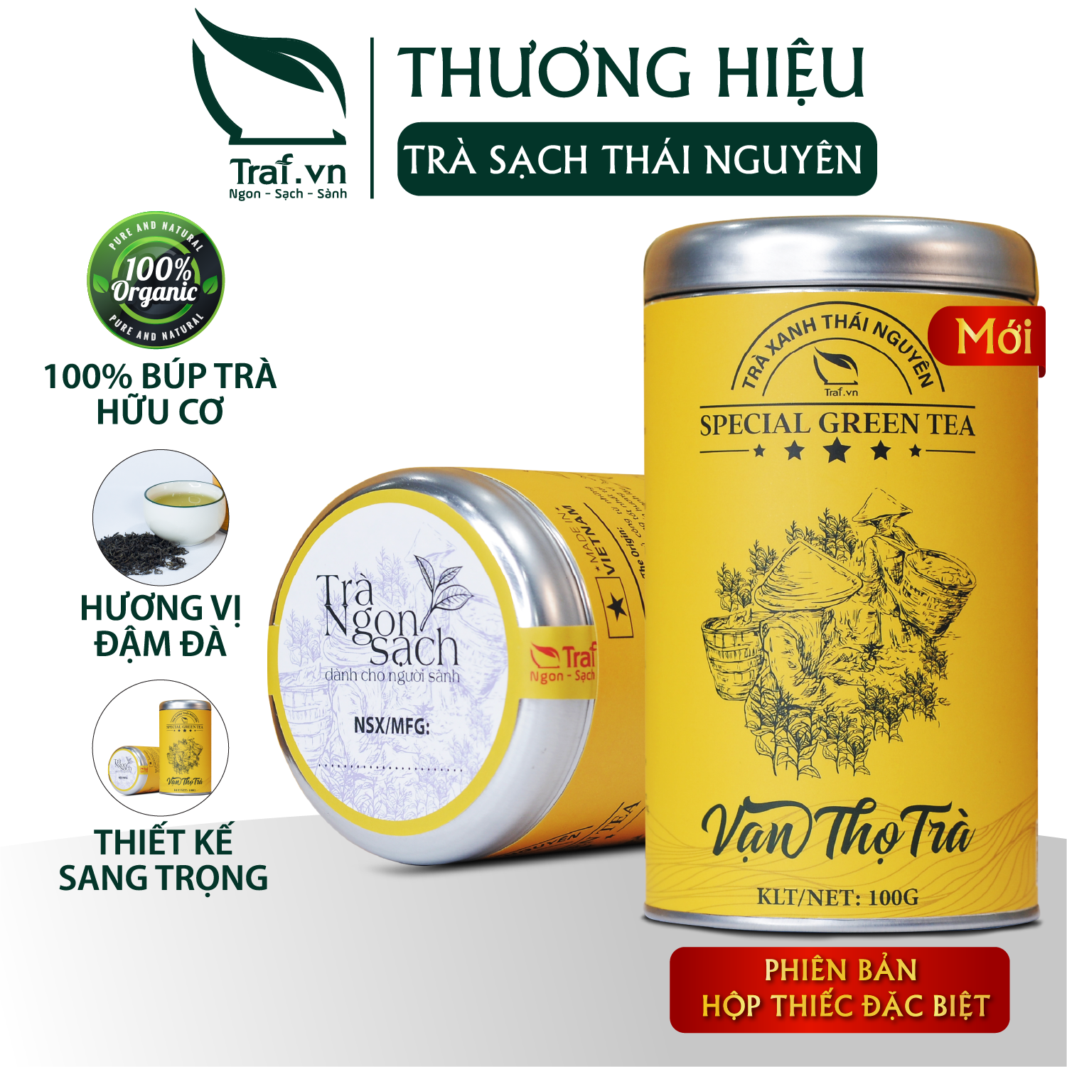 Trà nõn tôm thượng hạng , Vạn Thọ Trà dạng hộp thiếc , trọng lượng 100gram