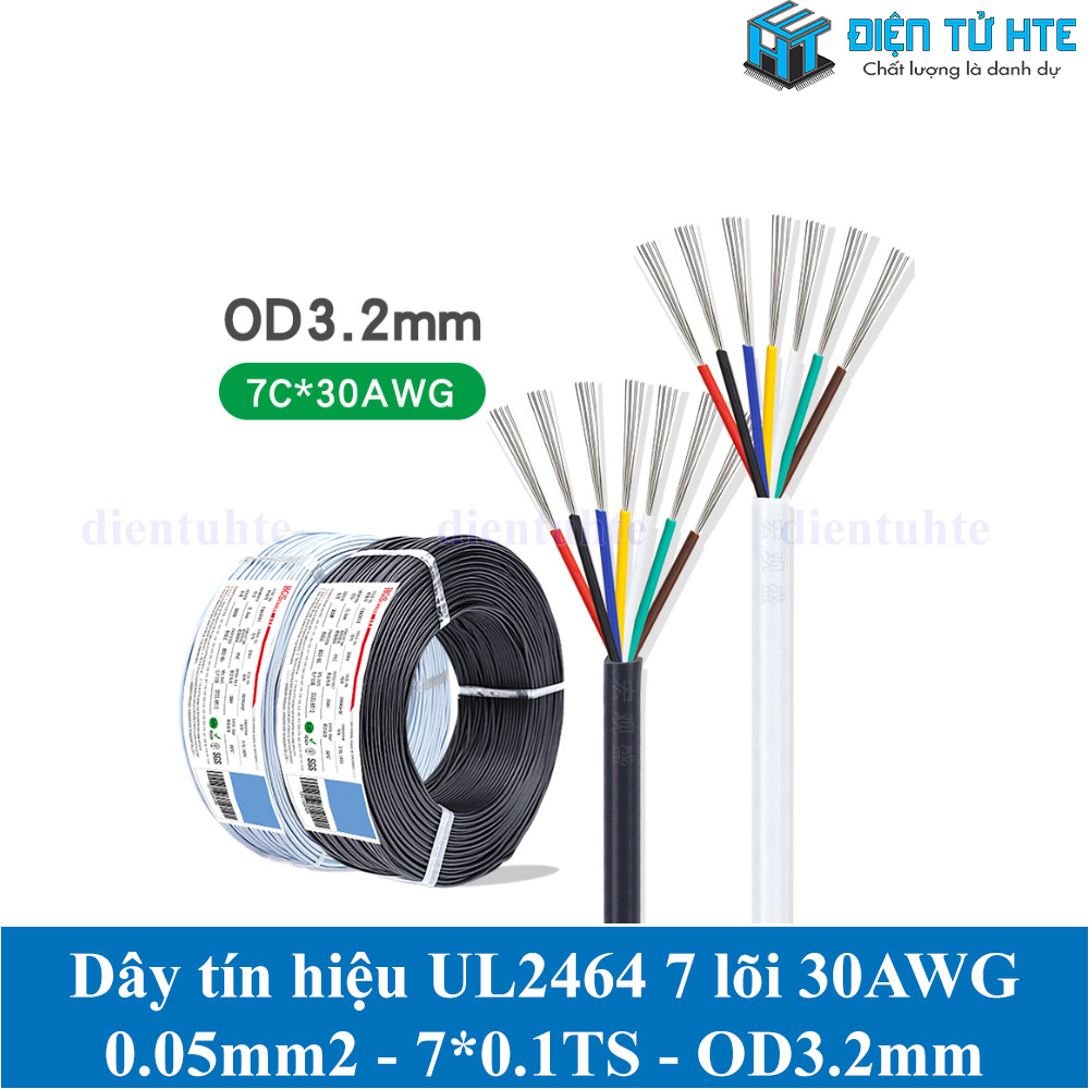 Dây tín hiệu 7 lõi 2464 30AWG 7*0.10TS vỏ PVC 80 độ OD 3.2mm (1 mét)