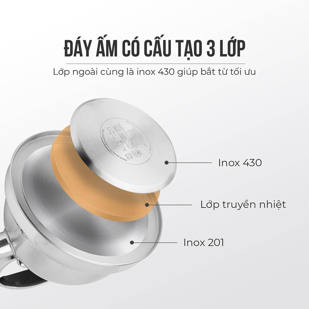 Ấm Đun Nước Inox Cao Cấp Elmich Smartcook SM8280OL 2.5L, Hàng Chính Hãng,Dùng Nhiều Loại Bếp-JoyMall