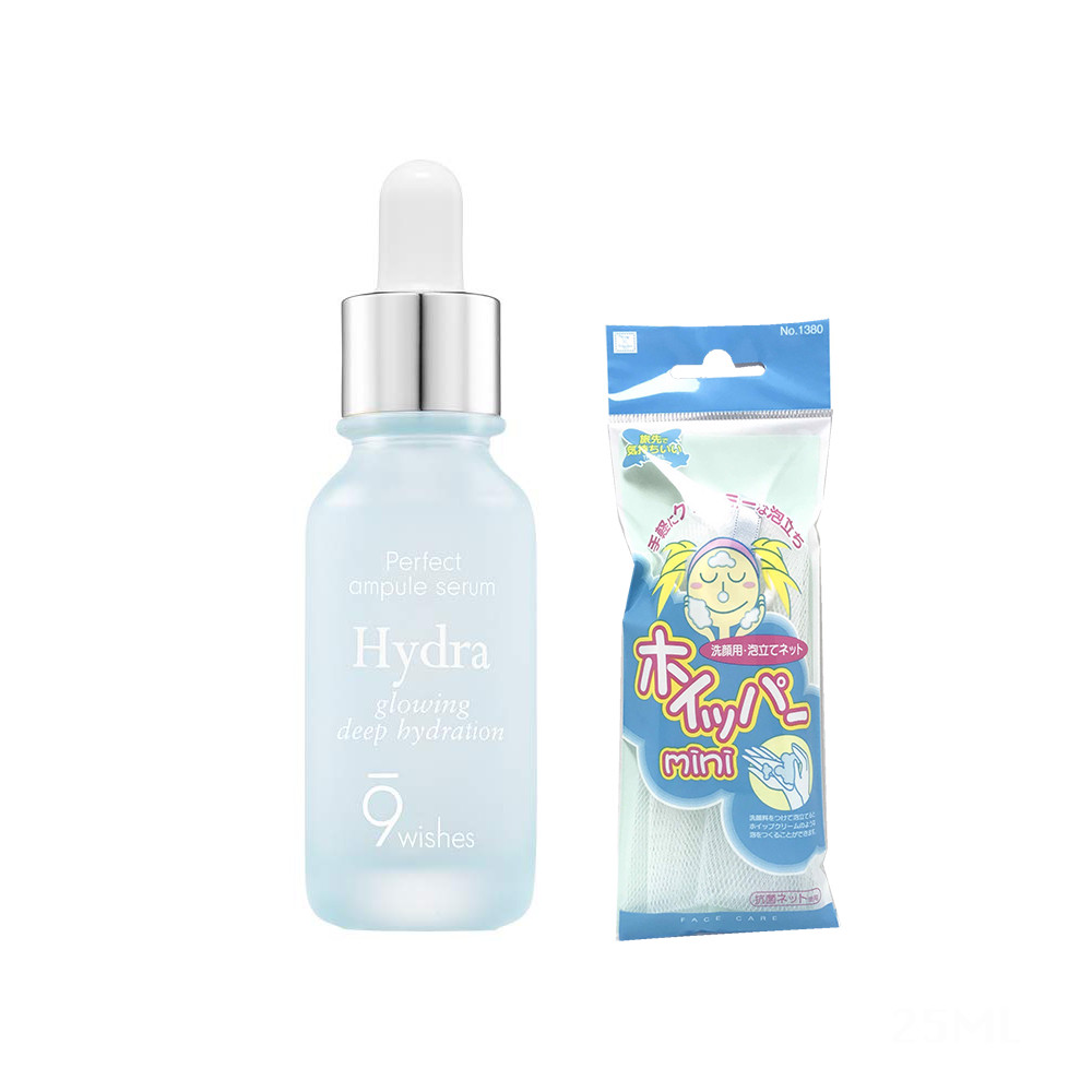 Tinh Chất Cấp Ẩm Và Làm Sáng Da 9 Wishes Hydra Skin Ampule Serum 25ml + Tặng kèm 1 Túi lưới rửa mặt tạo bọt