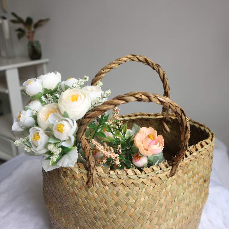 Giỏ Đệm Tròn Đựng Hoa, Đựng Trái Cây Trang Trí - Cổ Điển - Thiên Nhiên