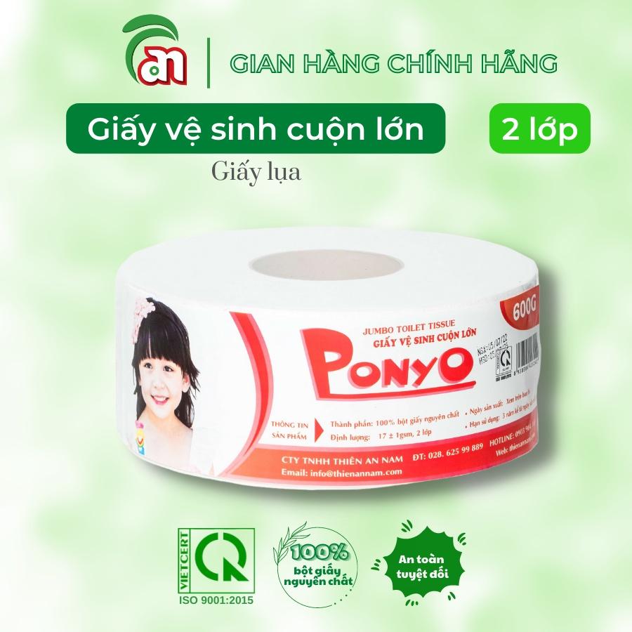 Giấy vệ sinh cuộn lớn chất lượng cao, dễ tan PONYO JB600 2 lớp lụa trơn 600g - Thiên An Nam paper