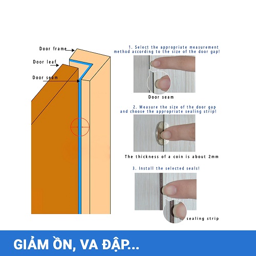 Ron miếng dán khe cửa, chân cửa, khung cửa 2mm,Chống ồn, Chống bụi, hàng chính hãng RONCUA | Loại 6 mét, BH 1 tháng