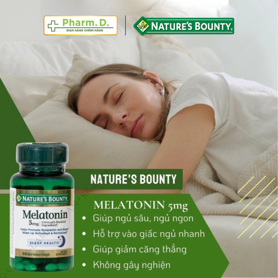 Viên uống hỗ trợ đều hòa giấc ngủ, giảm stress NATURE'S BOUNTY Melatonin 5mg (60 Viên)