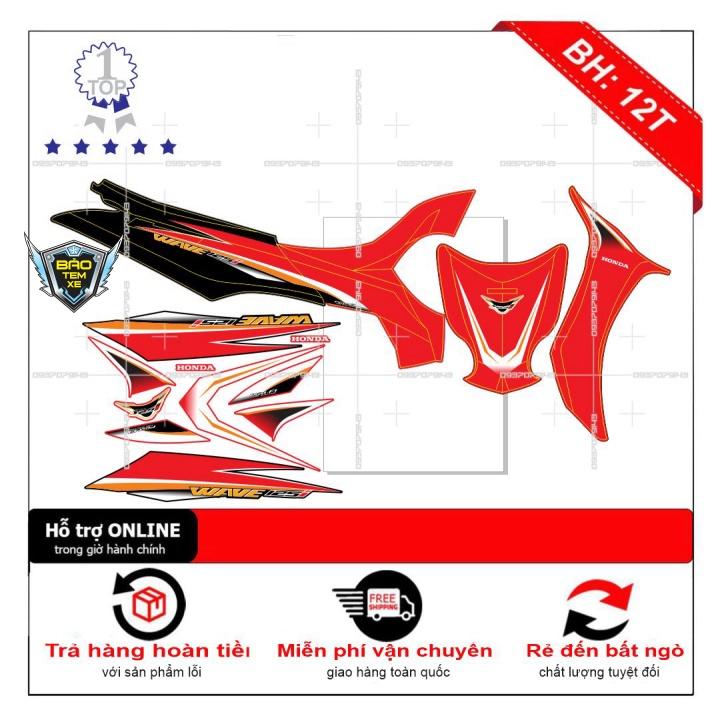 Tem rời dán xe wave 125i đỏ đen - Bi Decal