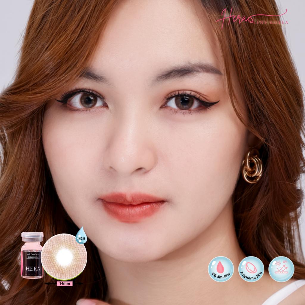 Kính Áp Tròng Hera Nâu Hồng Trà 0 - 6 Độ TEA ROSE BROWN Nhập Khẩu Hàn Quốc Lens Cận 6 Tháng