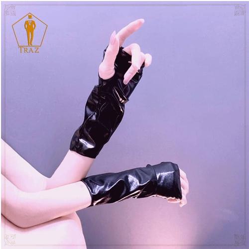 Găng tay da pu TRAZ màu đen phong cách punk hóa trang cho nữ