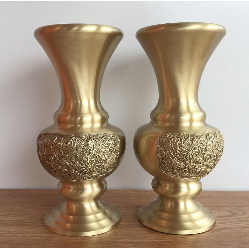 Combo đôi lọ hoa đồng vàng nguyên chất cổ loe cao 30cm KH8799