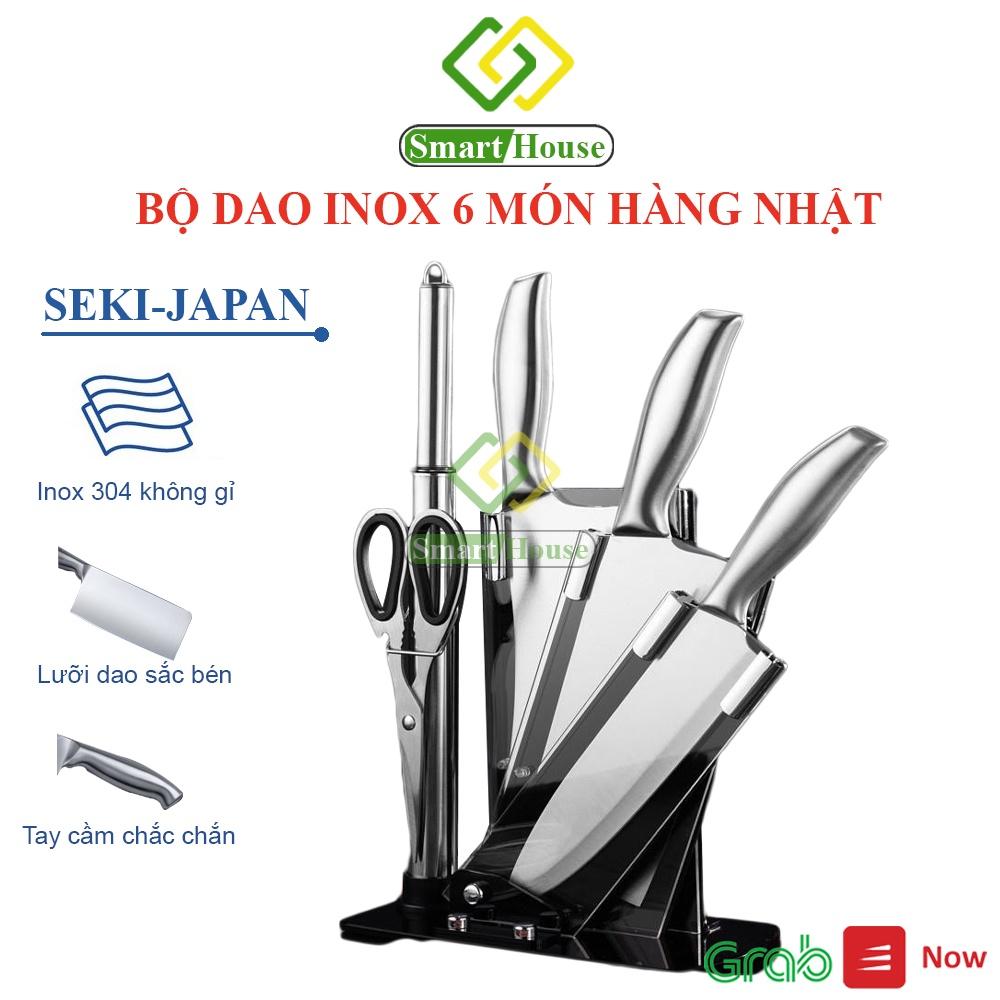 Bộ Dao Nhật 6 Món Inox Nguyên Khối Cao Cấp, Lưỡi Dao Sắc Bén, Tay Cầm Chắc Chắn Smart House