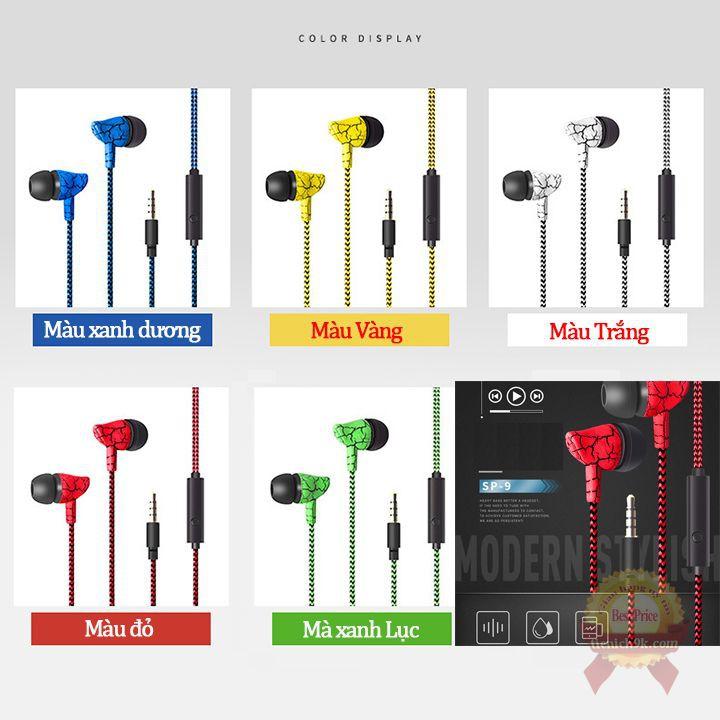 Tai Nghe Điện Thoại nhét tai in ear có kèm Mic Super Bass Dây Bọc Dù Chống Rối Nghe Gọi Qual