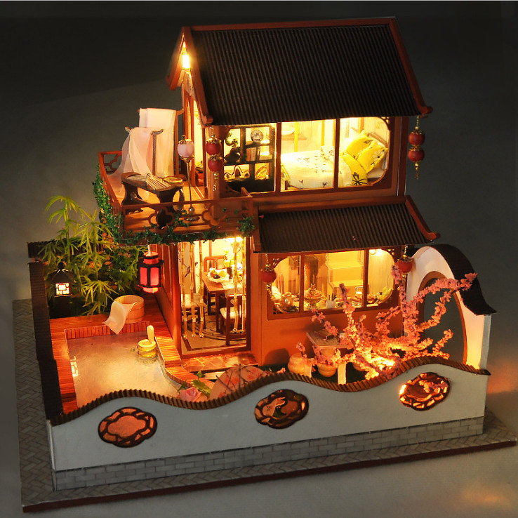 Mô hình nhà DIY Doll House Ancient Style Paradise Kèm Hộp nhạc và Mica Chống bụi