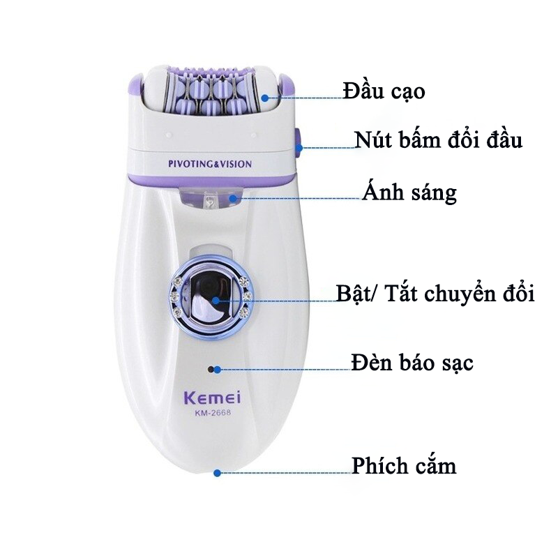 Máy tẩy lông tẩy và nhổ lông toàn thân, cạo lông tay chân, tẩy sạch lông vùng bikini sử dụng pin sạc chuyên nghiệp điều chỉnh 2 Đầu Thay Thế