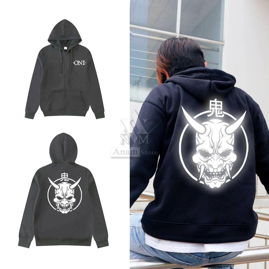 Áo hoodie dây kéo nam nữ, Phản quang Oni 4, Vải Nỉ Ngoại, Anam Store