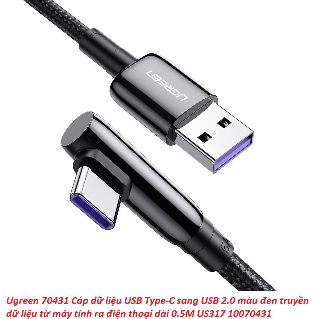 Ugreen UG70431US317TK 50cm bẻ góc C 90 độ Cáp USB A sang Type-C 2.0 màu đen truyền dữ liệu từ máy tính ra điện thoại dài 0.5M - HÀNG CHÍNH HÃNG