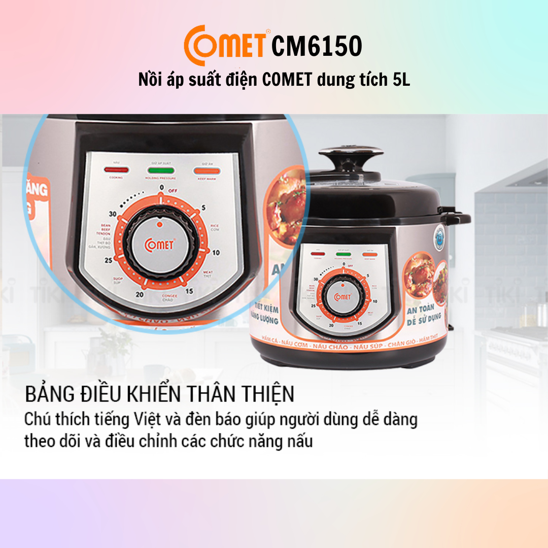 Nồi áp suất điện Comet CM6150 (5.0L) - CM6151 (6.0L) - Hàng Chính Hãng - Bảo Hành 12 Tháng