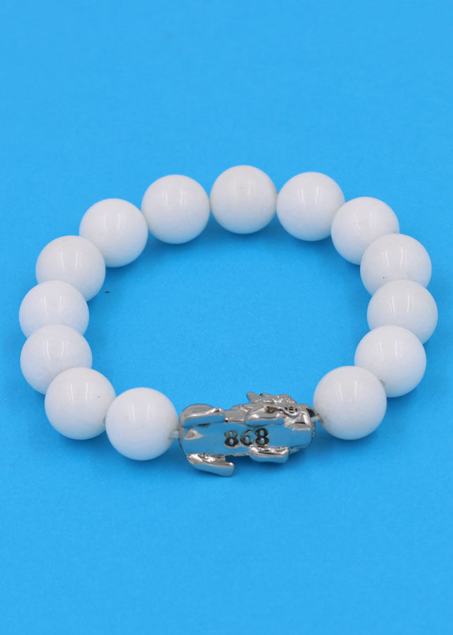 Vòng đeo tay san hô trắng 12 ly - cẩn Tỳ Hưu inox VTATTHT12 - hợp mệnh Kim, mệnh Thủy