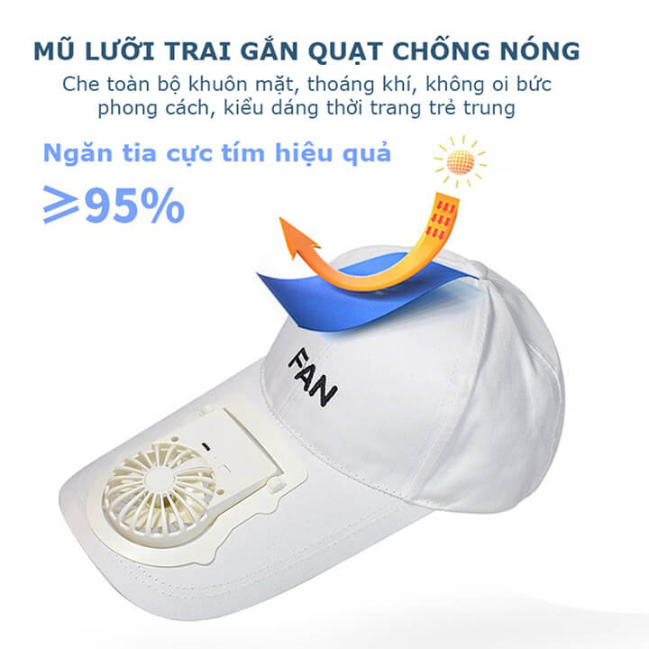 Mũ Gắn Quạt Mini, Mũ Lưỡi Trai Tích Hợp Quạt Làm Mát Mùa Hè Cho Nam Nữ Kiểu Dáng Thời Trang, Nón kết chống tia UV